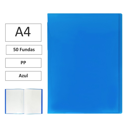 [181332] CARPETA DE FUNDAS RAYLU PAPER PREMIUM A4 · 60 FUNDAS (AZUL) · TRANSLÚCIDA · FUNDAS CRISTAL SOLDADAS · PP 100% BIODEGRADABLE