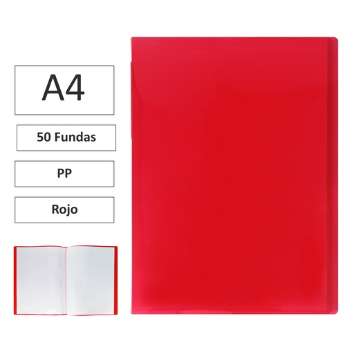 [181335] CARPETA DE FUNDAS RAYLU PAPER PREMIUM A4 · 60 FUNDAS (ROJO) · TRANSLÚCIDA · FUNDAS CRISTAL SOLDADAS · PP 100% BIODEGRADABLE