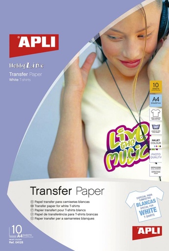 [029995] PAPEL A4 TRANSFER PARA PRENDAS BLANCAS 10 HOJAS