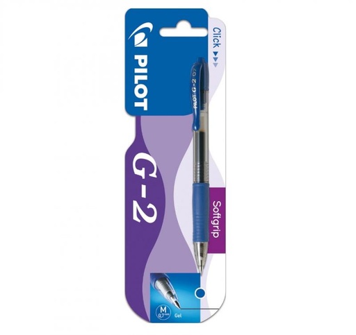 [650087] BOLÍGRAFO PILOT G-2 AZUL · TINTA GEL · PUNTA 0,7 MM · TRAZO 0,5 MM · CLIC RETRÁCTIL · GRIP · BLISTER 1 AZUL