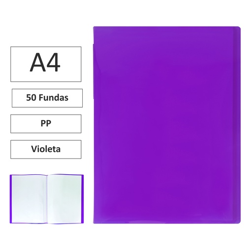 [181336] CARPETA DE FUNDAS RAYLU PAPER PREMIUM A4 · 60 FUNDAS (VIOLETA) · TRANSLÚCIDA · FUNDAS CRISTAL SOLDADAS · PP 100% BIODEGRADABLE