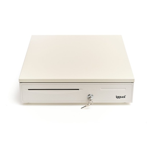 [120778] CAJÓN PORTAMONEDAS IGGUAL IRON-50W 42 CM 5+8 BLANCO · RJ11 12V · CERRADURA 3 POSICIONES · RANURA FRONTAL