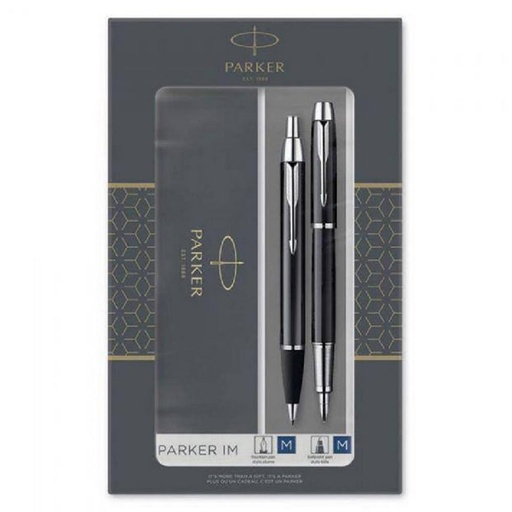 [118495] SET BOLÍGRAFO Y PLUMA PARKER IM – NEGRO BRILLANTE CON DETALLES CROMADOS