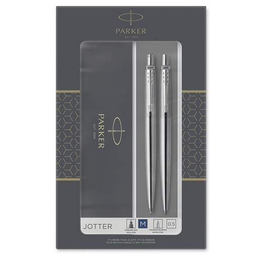 [118492] SET BOLÍGRAFO Y PORTAMINAS PARKER JOTTER DUO – ACERO INOXIDABLE CT (DETALLES CROMADOS)
