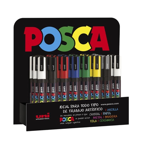 [122035] ROTULADOR UNI-BALL POSCA PC-3M PINTURA BASE AGUA 0,9–1,3 MM EXPOSITOR 36 UNIDADES COLORES SURTIDOS