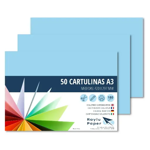 [630738] CARTULINAS A3 AZUL CELESTE RAYLU 180G 50 HOJAS