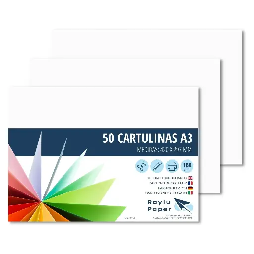 [630736] CARTULINAS A3 BLANCO RAYLU 180G 50 HOJAS