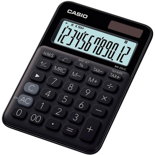 [247855] CALCULADORA CASIO MS-20UC NEGRO · 12 DÍGITOS · PANTALLA XL · SOLAR + PILA · IMPUESTOS · CONVERSOR MONEDA