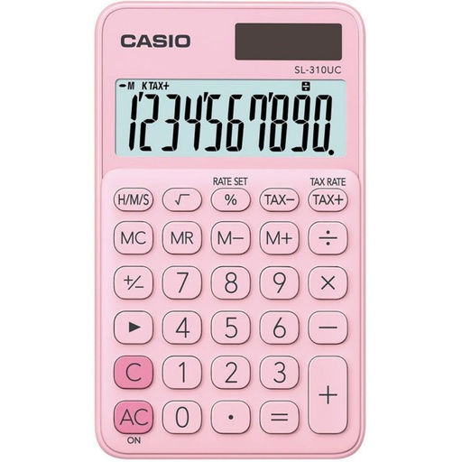 [247853] CALCULADORA CASIO SL-310UC ROSA · 10 DÍGITOS · PANTALLA XL · SOLAR + PILA · IMPUESTOS · TIEMPO · % MARGEN
