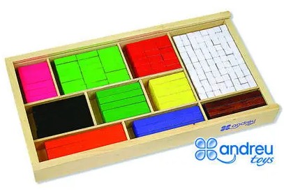 [825764] REGLETAS DE MADERA COLOREADAS CON CAJA 10 × 10