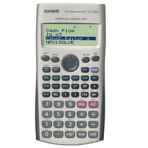 [248334] CALCULADORA FINANCIERA CASIO FC-100V · PANTALLA 4 LÍNEAS · INTERÉS COMPUESTO · VAN/TIR · AMORTIZACIONES