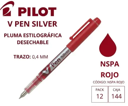 [119390] PLUMA PILOT V PEN SILVER ROJO