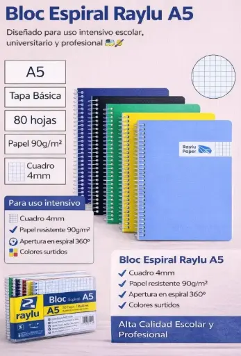 [001143] BLOC ESPIRAL A5 TAPA BASICA 80 HOJAS 60 GRAMOS CUADRO 4MM