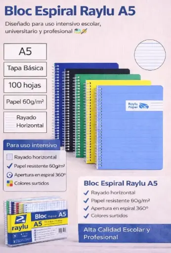 [001144] BLOC ESPIRAL A5 TAPA BASICA 80 HOJAS 60 GRAMOS HORIZONTAL
