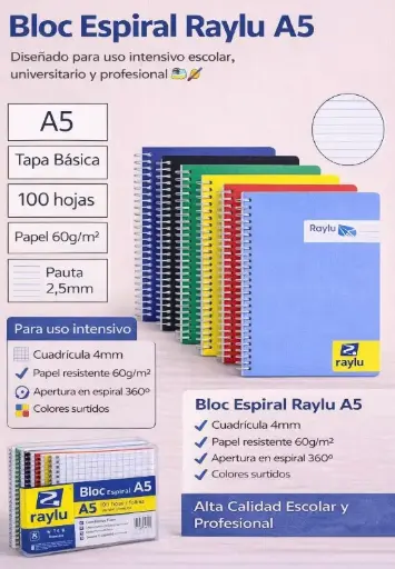 [001146] BLOC ESPIRAL A5 TAPA BASICA 80 HOJAS 60 GRAMOS PAUTA 2,5MM