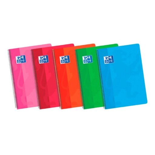 [028583] BLOC OXFORD 4º (A5+) ESPIRAL RAYADO LISO– 80 HOJAS 90 G/M², TAPA BLANDA PLASTIFICADA, COLORES SURTIDOS