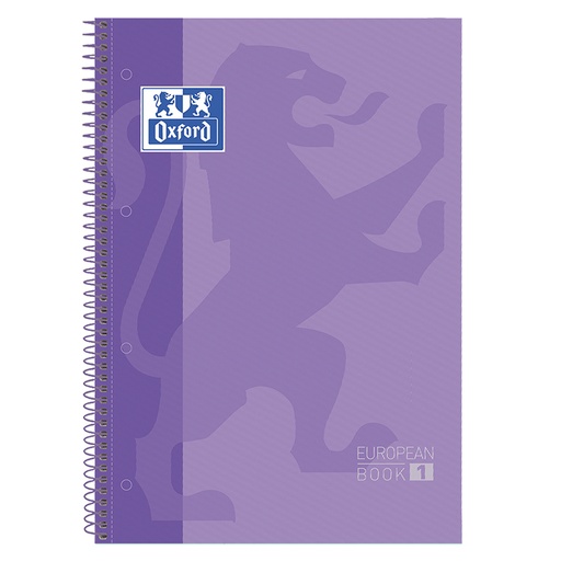 [029107] BLOC OXFORD A4+ ESPIRAL CUADRÍCULA 5 MM  LILA– 80 HOJAS, TAPA EXTRADURA, MICROPERFORADO, 4 TALADROS (EUROPEANBOOK 1)