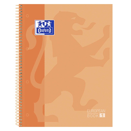 [029108] BLOC OXFORD A4+ ESPIRAL CUADRÍCULA 5 MM MELOCOTON – 80 HOJAS, TAPA EXTRADURA, MICROPERFORADO, 4 TALADROS (EUROPEANBOOK 1)