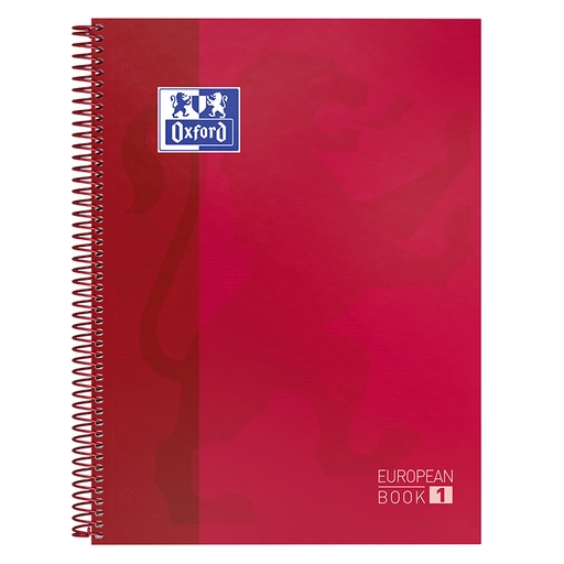 [029110] BLOC OXFORD A4+ ESPIRAL CUADRÍCULA 5 MM ROJO– 80 HOJAS, TAPA EXTRADURA, MICROPERFORADO, 4 TALADROS (EUROPEANBOOK 1)