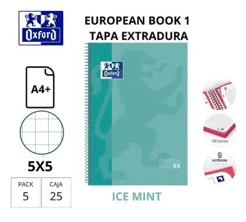 [028521] BLOC OXFORD A4+ ESPIRAL CUADRÍCULA 5 MM VERDE MENTA (EUROPEANBOOK 1) 