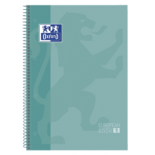 [028521] BLOC OXFORD A4+ ESPIRAL CUADRÍCULA 5 MM VERDE MENTA– 80 HOJAS, TAPA EXTRADURA, MICROPERFORADO, 4 TALADROS (EUROPEANBOOK 1)