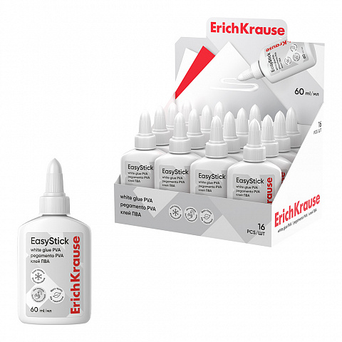 [040029] COLA BLANCA PVA ERICHKRAUSE EASYSTICK – 60 ML – APLICADOR DE TORSIÓN AUTOLIMPIANTE – EXPOSITOR 16 UDS