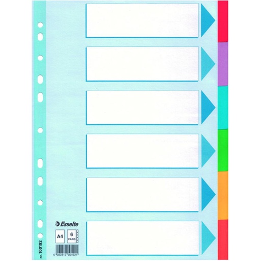 [180122] SEPARADORES ESSELTE A4 CARTÓN 6 POSICIONES COLORES SURTIDOS (100192)