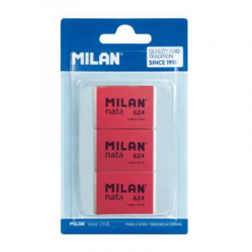 [650060] BLISTER MILAN 624 BLANCA, PLÁSTICO SUAVE NO ABRASIVO – BISELADA CON FRANJA DE COLOR BLISTER 3UDS