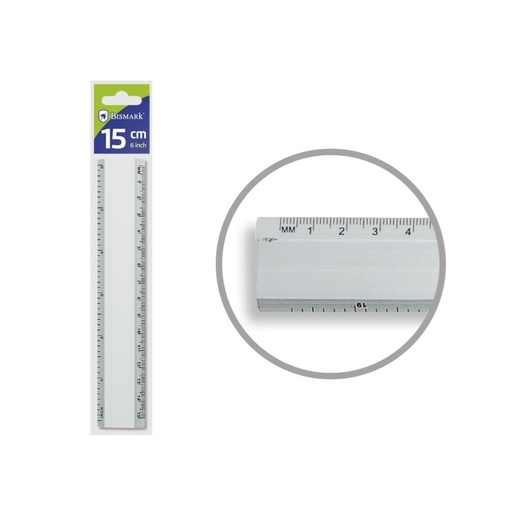 [600261] REGLA DE ALUMINIO 15 CM – CON BISEL Y ESCALA MILIMETRADA BISMARK