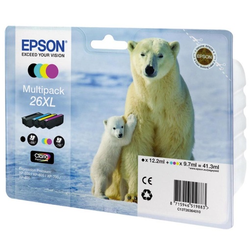 [166043] EPSON CLARIA PREMIUM CARTUCHO MULTIPACK 4 COLORES 26XL ALTA CAPACIDAD EXPRESSION PREMIUM XP-510
