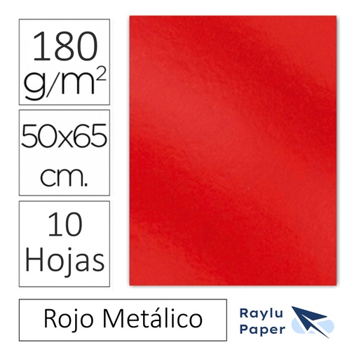 [630401] CARTULINA RAYLU  50 × 65 CM 180 GRAMOS – ROJO METALICO (PACK 10 HOJAS)