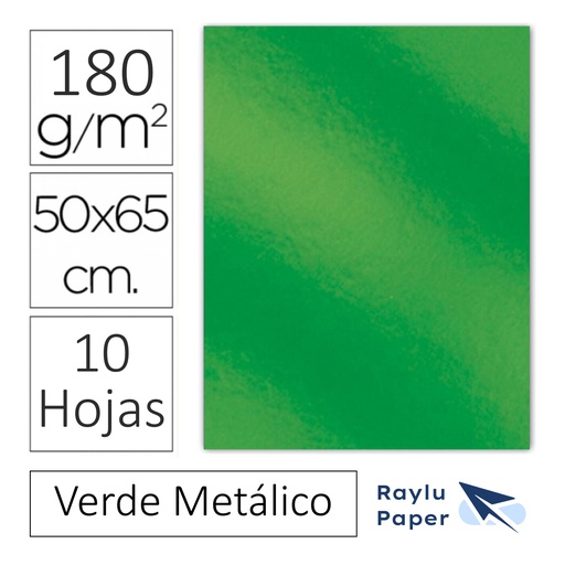 [630402] CARTULINA RAYLU  50 × 65 CM 180 GRAMOS – VERDE METALICO (PACK 10 HOJAS)