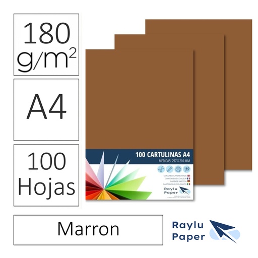 [220559] CARTULINAS RAYLU PAPER A4 180 g/m² (MARRON ) · PACK 100 · CORTE LIMPIO · PH NEUTRO · APTAS PARA IMPRESIÓN