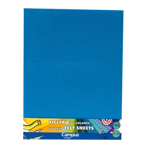 [630699] FIELTRO CAMPUS COLLEGE 1MM 230 X 305MM AZUL CLARO (3 UNIDADES)