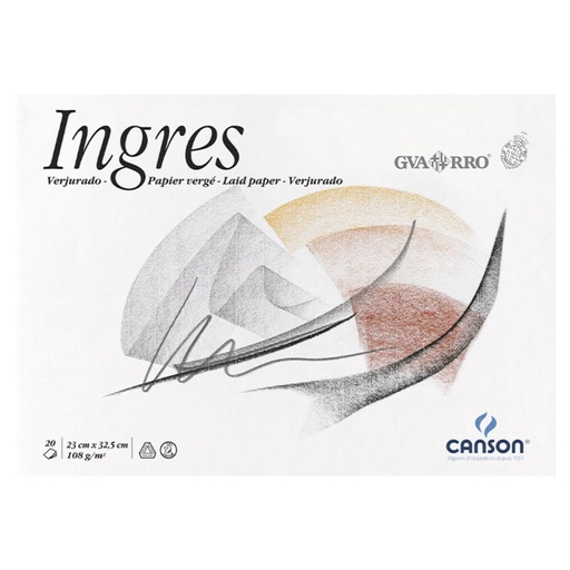 [619939] BLOC DIBUJO CANSON GUARRO INGRES A4+ ENCOLADO – 20 HOJAS 108 G/M², PAPEL VERJURADO BLANCO NATURAL (325 × 460 MM)
