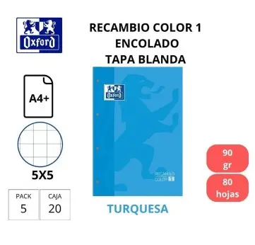 [028534] RECAMBIO A4 OXFORD COLOR 1 TURQUESA 90G CUADRO 5MM