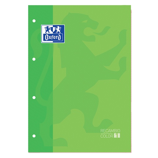 [029121] RECAMBIO COLOR 1 – DIN A4+, 80 HOJAS, 90 G, CUADRO 5 MM, 4 TALADROS, VERDE
