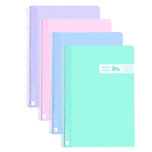 [003221] BLOC ESPIRAL FOLIO TAPA PLASTICO 80 HOJAS 90 GRAMOS CUADRO 4MM COLORES PASTEL RAYLU