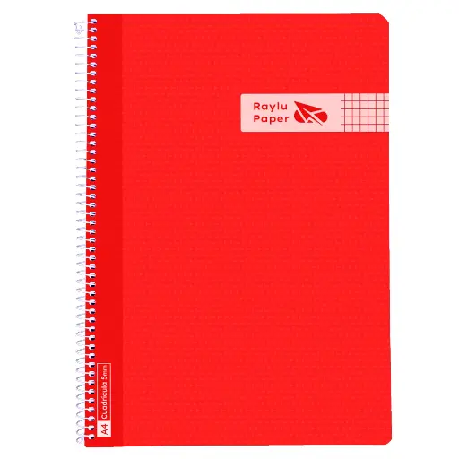 [005004] BLOC ESPIRAL FOLIO TAPA PLASTICO 80 HOJAS 90 GRAMOS CUADRO 4MM ROJO RAYLU