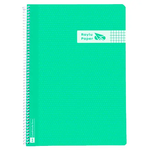 [005005] BLOC ESPIRAL FOLIO TAPA PLASTICO 80 HOJAS 90 GRAMOS CUADRO 4MM VERDE RAYLU