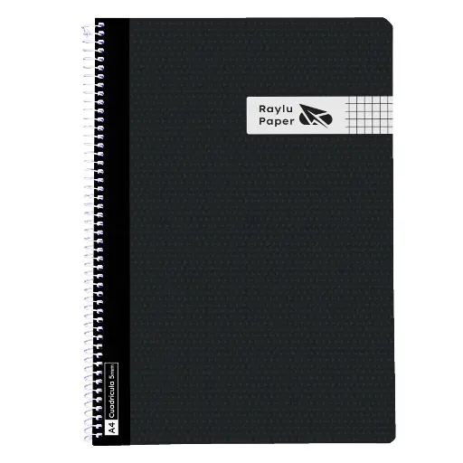 [005006] BLOC ESPIRAL FOLIO TAPA PLASTICO 80 HOJAS 90 GRAMOS CUADRO 4MM NEGRO RAYLU