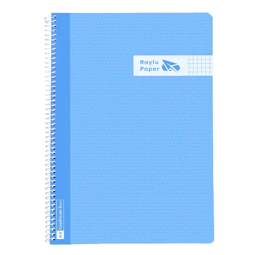 [005007] BLOC ESPIRAL FOLIO TAPA PLASTICO 80 HOJAS 90 GRAMOS CUADRO 4MM AZUL CLARO RAYLU