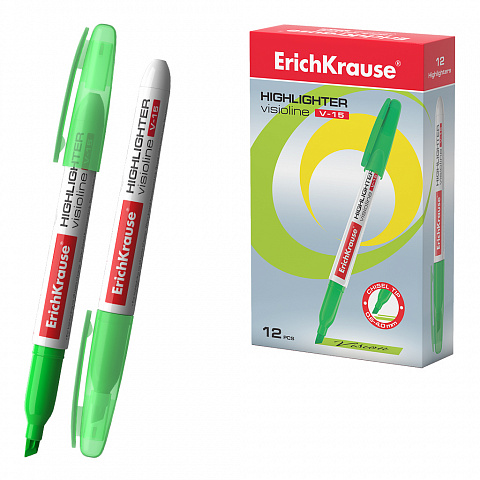 [081624] MARCADOR FLUORESCENTE ERICHKRAUSE  VERDE V-15 – PUNTA BISELADA – CAJA 12 UDS