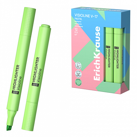 [081630] MARCADOR FLUORESCENTE ERICHKRAUSE VERDE PASTEL V-17 – PUNTA BISELADA – CAJA 12 UDS