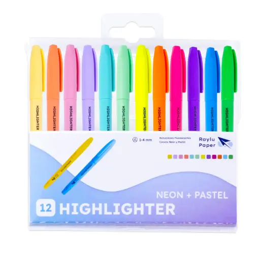 [081635] MARCADOR FLUORESCENTE RAYLU EASYFLOW – BLÍSTER 12 UDS – 6 COLORES NEÓN + 6 COLORES PASTEL