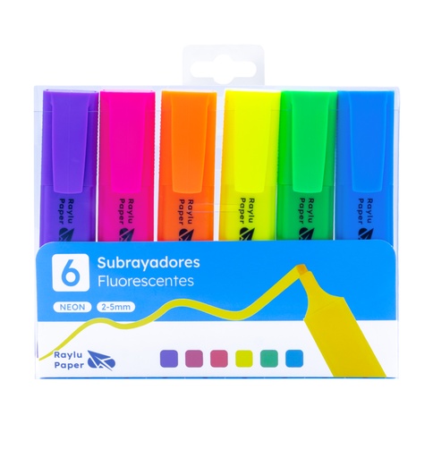 [081533] MARCADOR FLUORESCENTE RAYLU RAYLIGHT – BLÍSTER 6 UDS – 6 COLORES NEÓN – PUNTA BISELADA 2–5 MM
