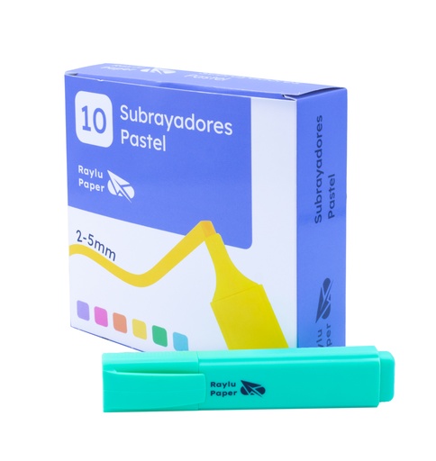 [081539] MARCADOR FLUORESCENTE RAYLU RAYLIGHT – PUNTA BISELADA 2–5 MM – VERDE PASTEL – CAJA 10 UDS