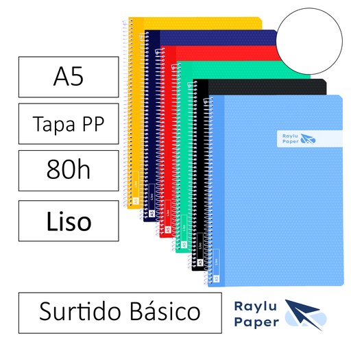[002549] BLOC ESPIRAL A5 TAPA PLASTICO 80 HOJAS 90 GAMOS LISO RAYLU