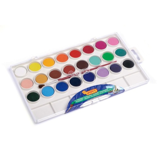 [649962] ACUARELA JOVI 24 PASTILLAS 22 MM – ESTUCHE DE PLÁSTICO CON PINCEL – JOVI