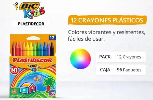 [630036] CERAS BIC PLASTIDECOR KIDS ESTUCHE 12 COLORES 